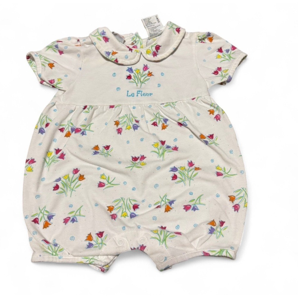 Small Steps Baby Romper 6-9 Months Floral Tulip Print Peter Pan Collar Le Fleur